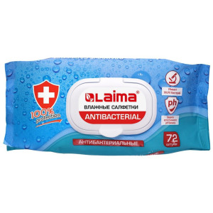 Салфетки влажные Laima Antibacterial с клапаном - 72 шт