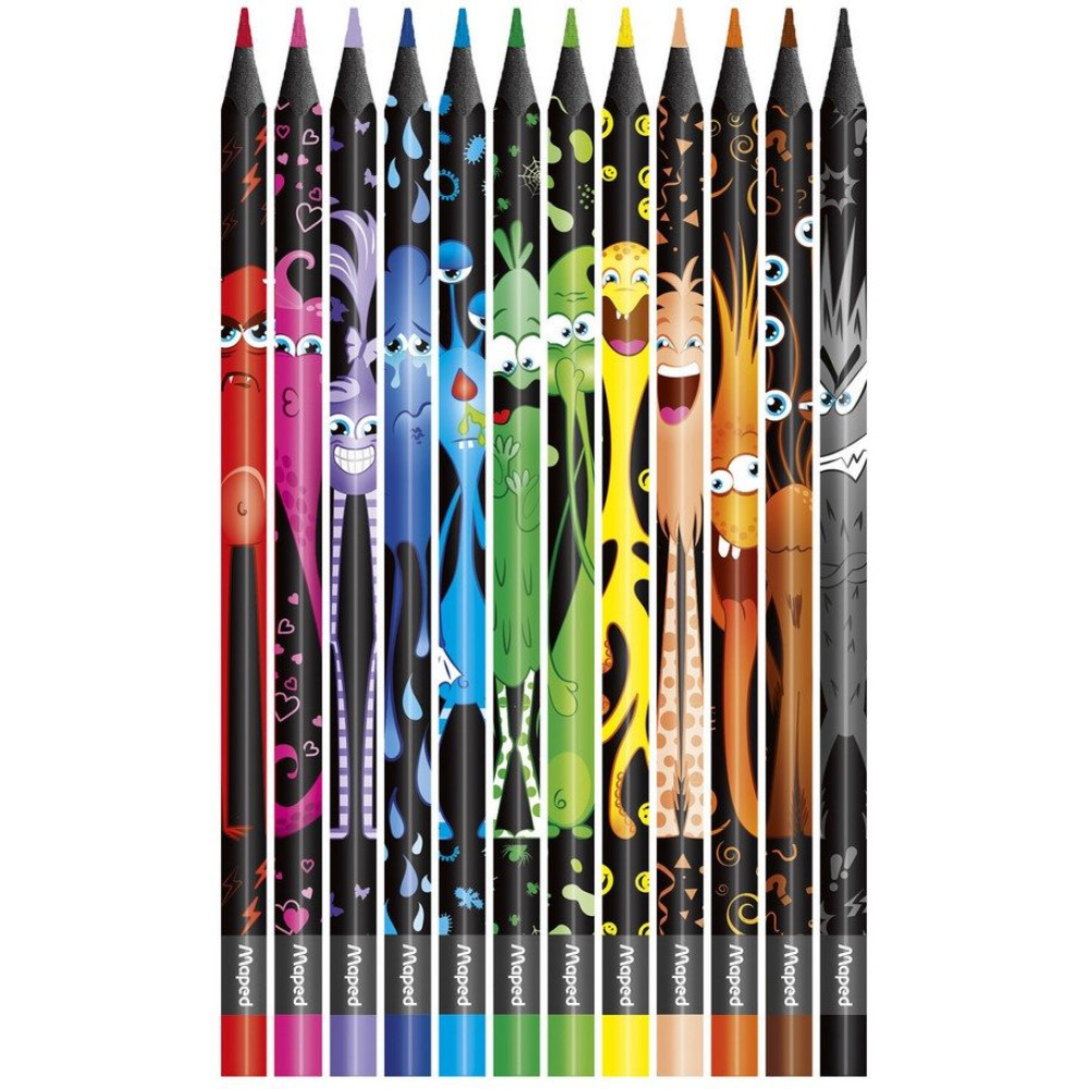 Набор цветных карандашей Maped Color Peps Black Monster - 12 цветов - Трехгранные Набор цветных карандашей Maped Color Peps Black Monster - 12 цветов - Трехгранные