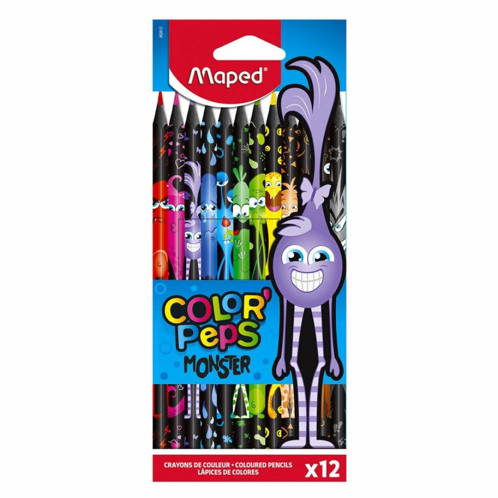 Набор цветных карандашей Maped Color Peps Black Monster - 12 цветов - Трехгранные Набор цветных карандашей Maped Color Peps Black Monster - 12 цветов - Трехгранные