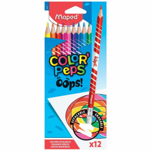 Набор цветных карандашей Maped Color Peps Oops с ластиком - 12 цветов - Трехгранные