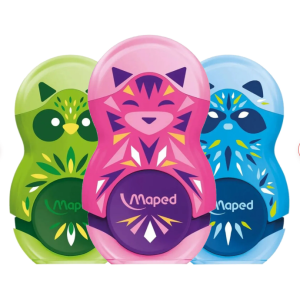 Точилка пластиковая с контейнером и ластиком Maped LOOPY Mini Cute - Ассорти