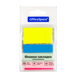 Закладки клейкие пластиковые OfficeSpace - 12*45мм 3цв + 25*45мм 1цв - 80л Закладки клейкие пластиковые OfficeSpace - 12*45мм 3цв + 25*45мм 1цв - 80л