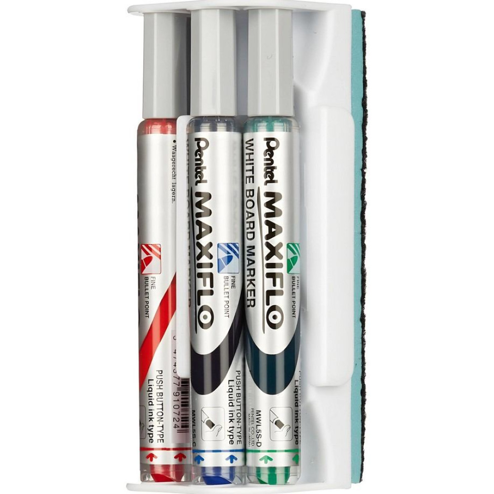 Набор маркеров Pentel MaxiFlo для белых досок с губкой - 1-4 мм - 4 цвета Набор маркеров Pentel MaxiFlo для белых досок с губкой - 1-4 мм - 4 цвета