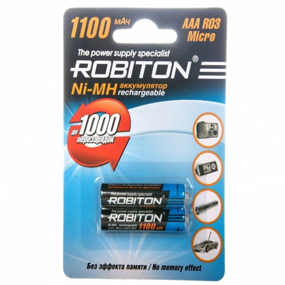 Батарейка аккумуляторная Robiton - ААА - 1,2 V - 1100 мАч - 1 шт Батарейка аккумуляторная Robiton - ААА - 1,2 V - 1100 мАч - 1 шт