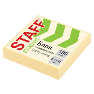 Липкий блок Staff Standart - 51*51 мм - 100 листов - Желтый пастельный
