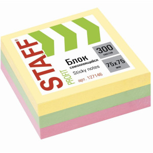 Липкий блок для заметок Staff - 75*75 мм - 300 листов - 3 цвета
