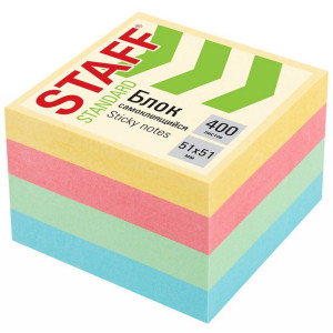 Липкий блок для заметок Staff - 51*51 мм - 400 листов - 4 цвета
