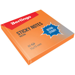 Липкий блок Berlingo Ultra Sticky - 75*75 мм - 80 листов - Оранжевый неон