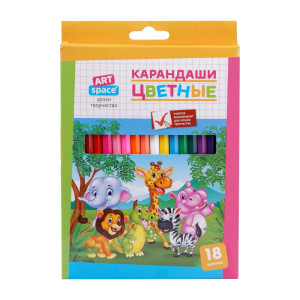 Набор цветных карандашей ArtSpace Зверята - 18 цветов