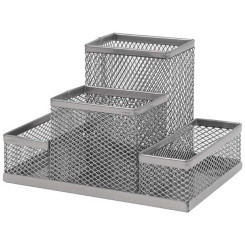 Подставка канцелярская Darvish - Металлическая - 4 отделения - Серебро Подставка канцелярская Darvish - Металлическая - 4 отделения - Серебро