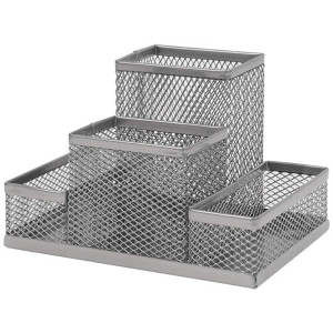 Подставка канцелярская Darvish - Металлическая - 4 отделения - Серебро