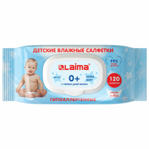 Салфетки влажные Laima с клапаном - 120 шт