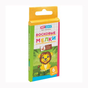Мелки восковые ArtSpace Зверята - 6 цветов - Круглые