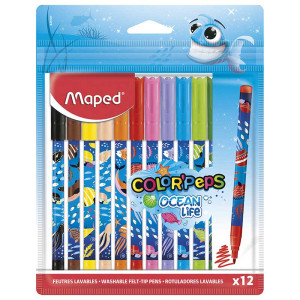 Фломастеры Maped Ocean Life - 12 цвета - Смываемые