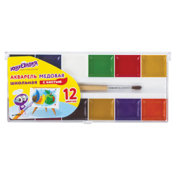 Акварель медовая Юнландия Школьные - 12 цветов - С кистью Акварель медовая Юнландия Школьные - 12 цветов - С кистью