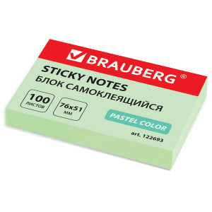 Липкий блок Brauberg - 51*76 мм - 100 листов - Зеленый