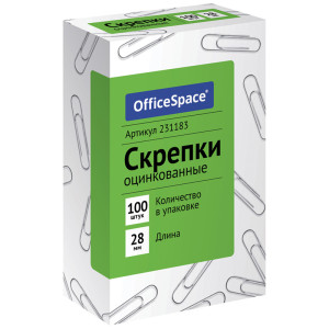 Скрепки оцинкованные OfficeSpace - Гладкие - 28 мм - 100 шт