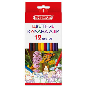 Набор цветных карандашей Пифагор Бабочки - 12 цветов - Шестигранные