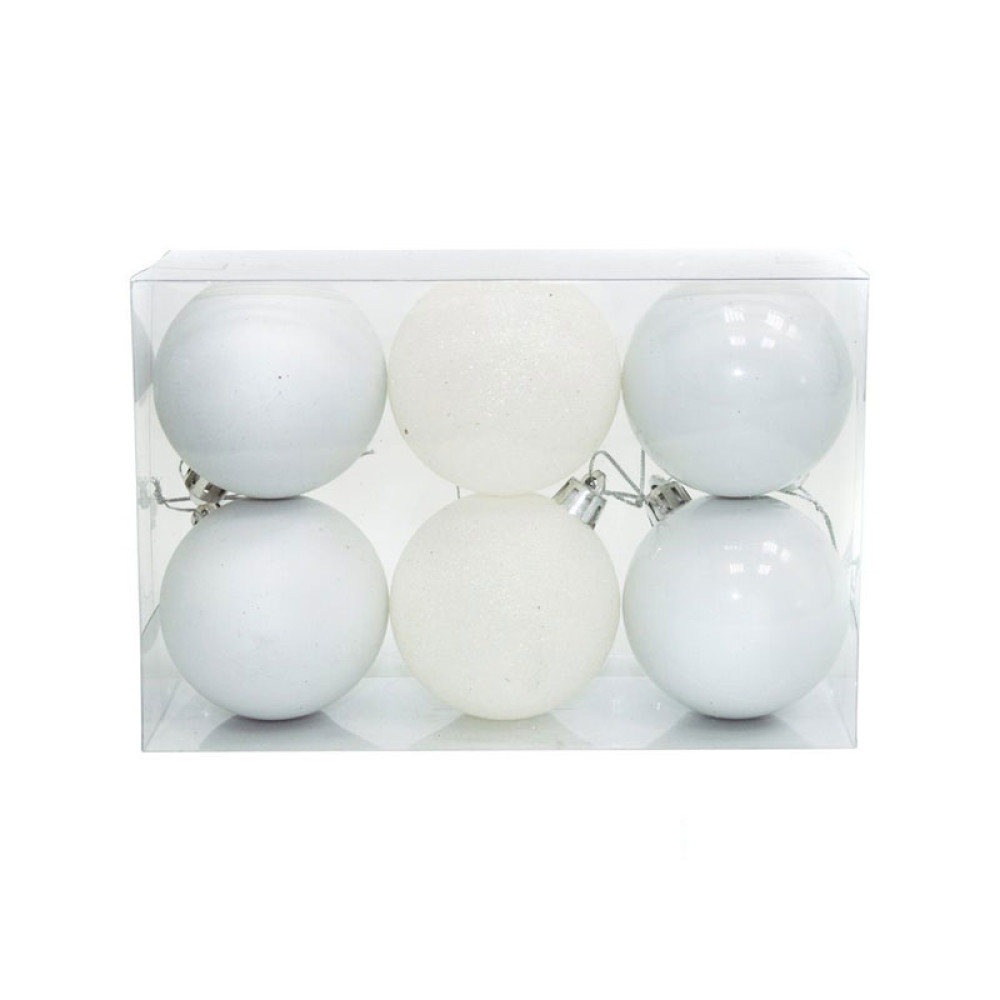 Набор елочных шаров - 50 мм - 6 шт - Белые Набор елочных шаров - 50 мм - 6 шт - Белые