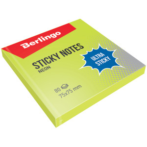 Липкий блок Berlingo Ultra Sticky - 75*75 мм - 80 листов - Зеленый неон