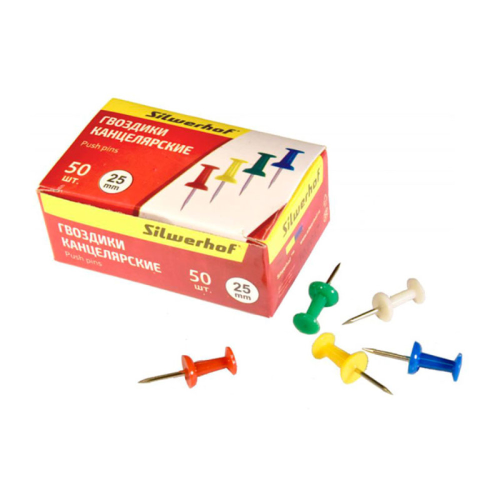 Кнопки-гвоздики Silwerhof - 50 штук - Цветные Кнопки-гвоздики Silwerhof - 50 штук - Цветные
