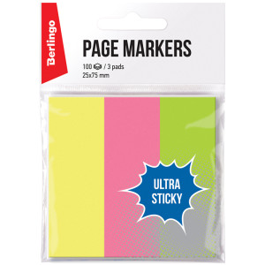 Закладки клейкие бумажные Berlingo Ultra Sticky - 25*75 мм - 3*100 л