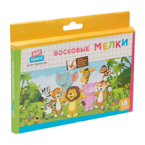 Мелки восковые ArtSpace Зверята - 18 цветов - Круглые
