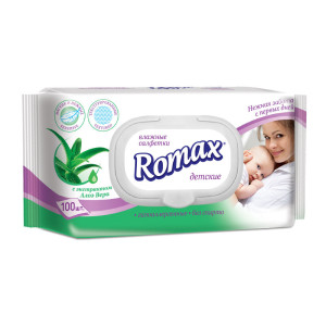 Салфетки влажные Romax - 100 шт - С Алоэ Вера