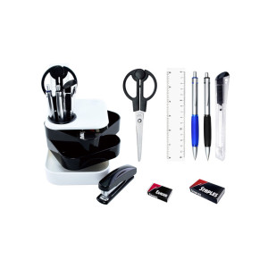 Набор настольный вращающийся - 8 предметов - Черно-белый