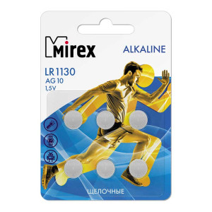 Батарейка щелочная Mirex 189/LR54(1130)/AG10 - 6 штук