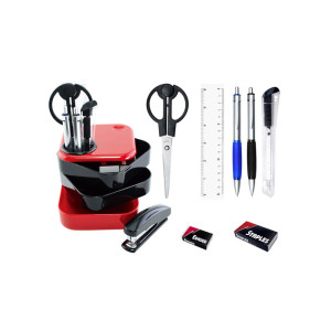 Набор настольный вращающийся - 8 предметов - Черно-красный