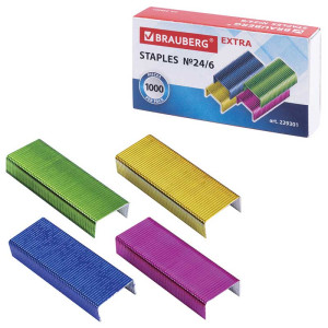 Скобы для степлера Brauberg №24/6 - Цветные - 1000 штук