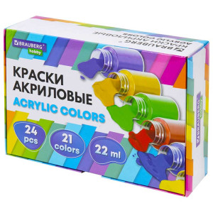 Краски акриловые Brauberg Hobby - 22 мл - Ассорти - 1 шт