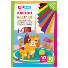 Набор цветного картона ArtSpace Волшебный котенок - А4 - 10 листов - 10 цветов - Немелованный