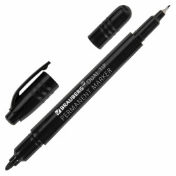 Маркер перманентный Brauberg DUO - Двусторонний - 0,7-1 мм - Черный