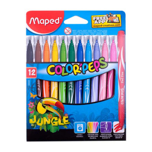 Фломастеры Maped Jungle - 12 цветов - Смываемые