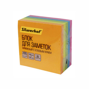 Липкий бумажный блок Silwerhof - 76*76 мм - 400 листов - 5 цветов