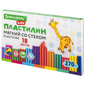 Пластилин мягкий восковой Brauberg Kids - 18 цветов - 270 г