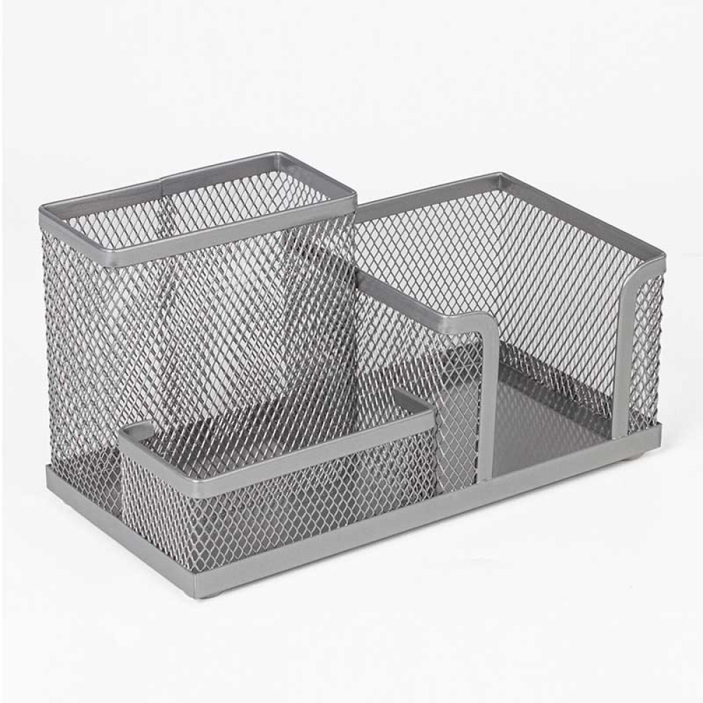 Подставка канцелярская Brauberg - Металлическая - 3 отделения - Серебро Подставка канцелярская Brauberg - Металлическая - 3 отделения - Серебро