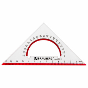 Угольник Brauberg Crystal с транспортиром - 13 см - Пластиковый