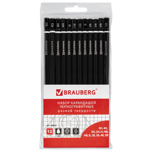 Набор чернографитных карандашей Brauberg Line - 12 штук - 5Н-5В - Заточенные