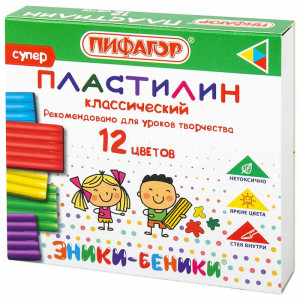 Пластилин Пифагор Эники-Беники Супер - 12 цветов - 120 г