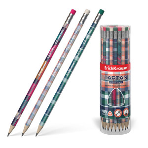 Карандаш чернографитный Erich Krause Tartan - НB - С ластиком - Заточен
