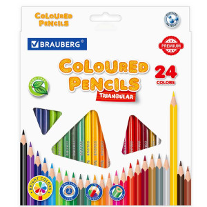 Набор цветных карандашей Brauberg Premium - 24 цвета - Трехгранные