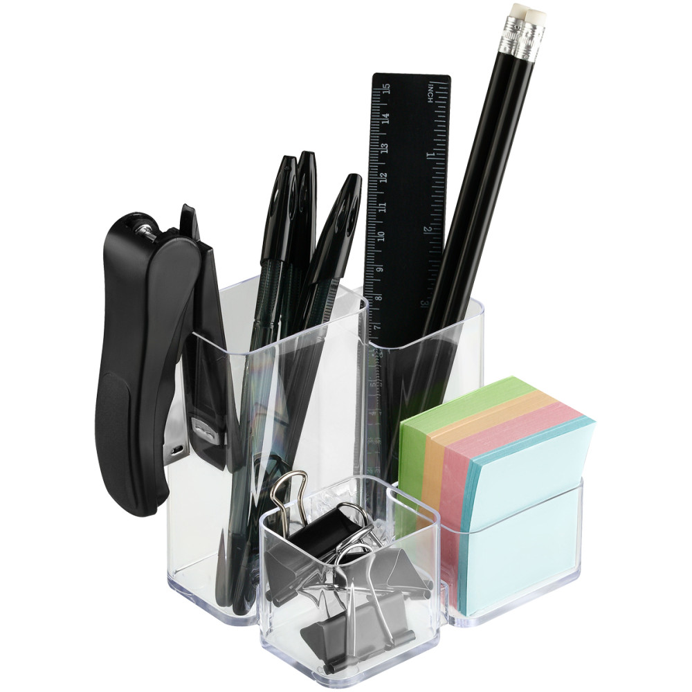 Подставка канцелярская Стамм Юниор - 4 отделения - Прозрачная Подставка канцелярская Стамм Юниор - 4 отделения - Прозрачная