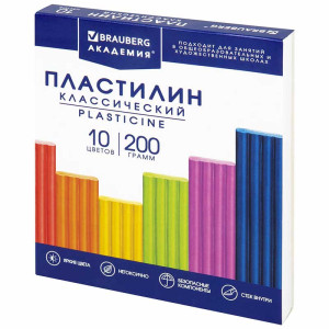 Пластилин Brauberg Академия классическая - 10 цветов - 200 г