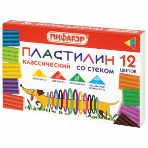 Пластилин Пифагор Веселая такса - 12 цветов - 180 г