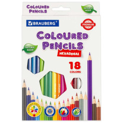 Набор цветных карандашей Brauberg Premium - 18 цветов - Шестигранные