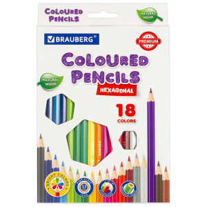 Набор цветных карандашей Brauberg Premium - 18 цветов - Шестигранные