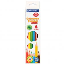 Набор цветных карандашей Brauberg Premium - 6 цветов - Шестигранная